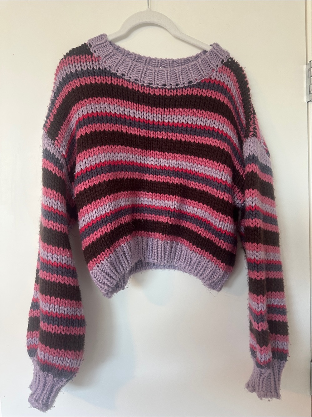 Striped Lavender Pink Black Crewneck Sweater
